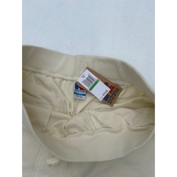 Russell Athletic Mens Cream Fleece Joggers With Ribbed Waistband & Drawstring Si - Picture 4 of 6